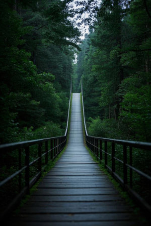 Wood boardwalk natural landscape in forestの素材