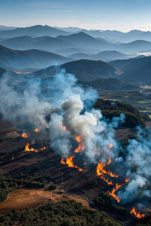 Wildfire burning in the mountainsの素材