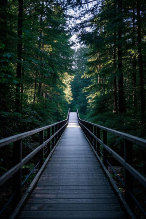 Wood boardwalk scenery in the forestの素材