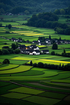 Overlooking the rural idyllic landscapeの素材