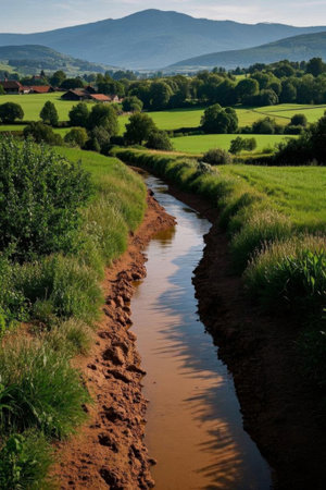 River landscape in rural fieldsの素材