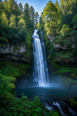 Natural landscape of mountain forest waterfallsの素材