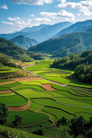 Panoramic view of the mountain terracesの素材