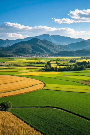 Field scenery and distant mountain sceneryの素材