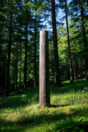 Wooden pillars erected in the forestの素材
