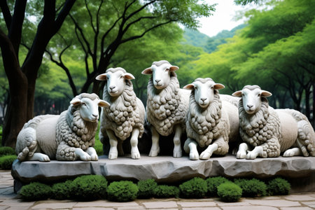 Sheep sculpture landscape in the parkの素材