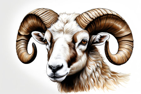 Close up of a bighorn sheep's headの素材