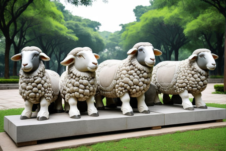 Sheep sculpture landscape in the parkの素材