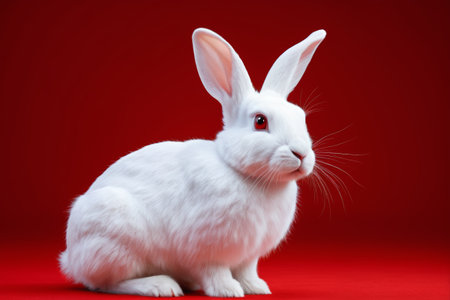 White rabbit on red backgroundの素材