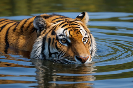 Close up of a tiger in the waterの素材