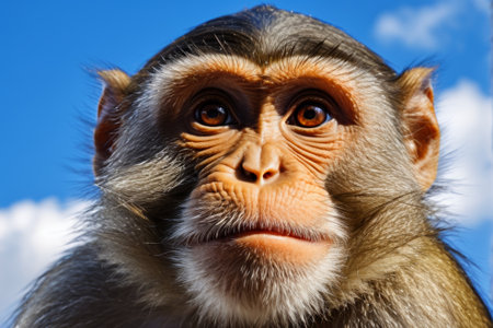 Monkey Close up Blue Sky Backgroundの素材