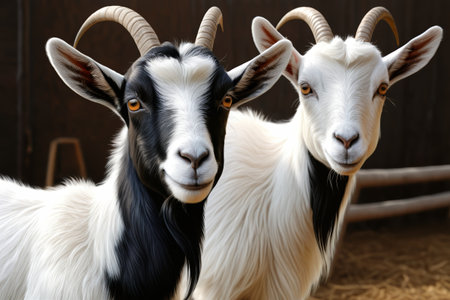 Close up of two goatsの素材