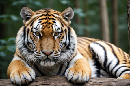 Close up of a tiger lying downの素材
