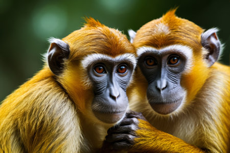 Two monkeys cuddling closelyの素材