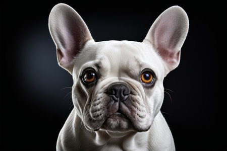 Close up of a white French bulldogの素材