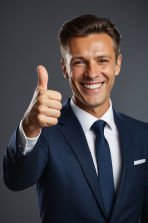 Men in suits give thumbs upの素材