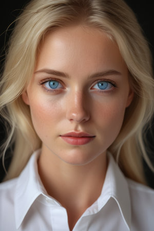 Portrait Close up of Blonde Woman with Blue Eyesの素材