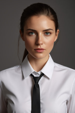 Portrait of a woman in white shirt and tieの素材