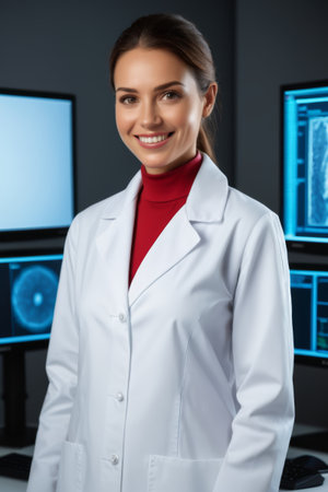 Female doctor smiles in white coatの素材