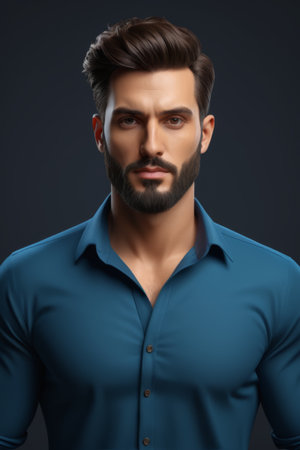 Handsome man in blue shirtの素材