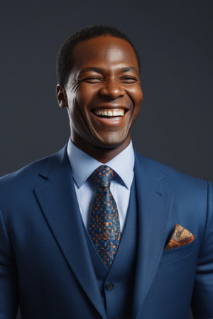 Smiling black man in suitの素材