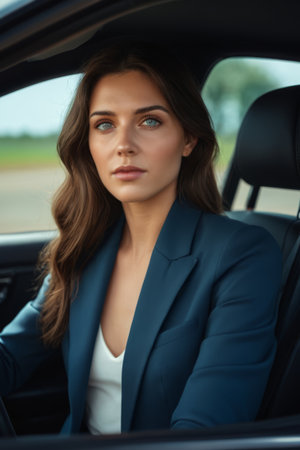 Close up of the female driver in the carの素材