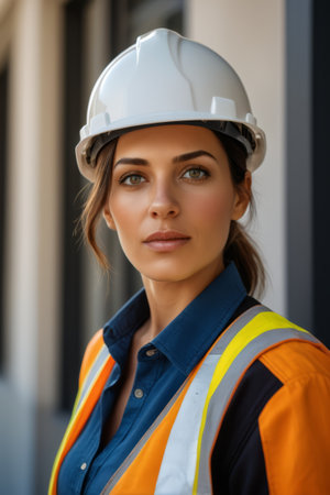 Women wearing hard hats and work clothesの素材
