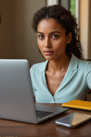 African American women focus on laptopsの素材