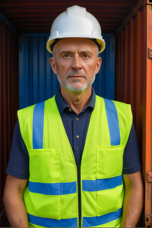 Workers wearing hard hats and reflective vestsの素材