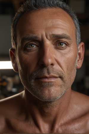 Close up portrait of a middle aged man's faceの素材