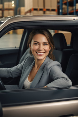 Smiling professional woman in the carの素材