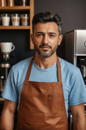 Front view of barista in apronの素材