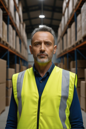 Close up of the warehouse staff on the frontの素材