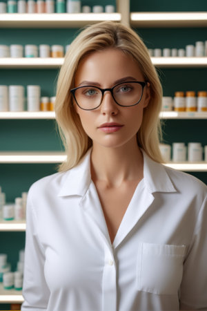 Portrait of a blonde woman with glassesの素材