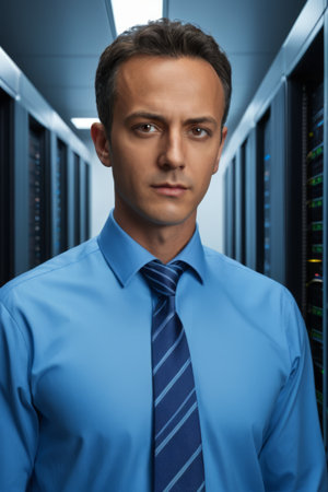 Business men in front of the serverの素材