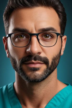 Portrait of a man wearing glasses as a medical professionalの素材