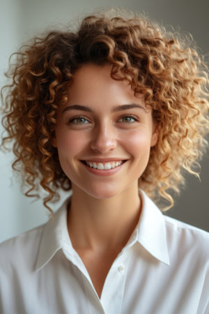 Portrait of a Smiling Curly Womanの素材