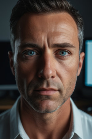 Close up portrait of an adult male faceの素材