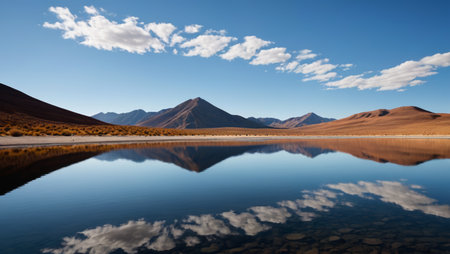 Mountain lakes and blue sky and white clouds sceneryの素材