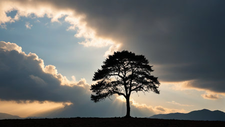 Outdoor single trees and sky cloud landscapeの素材