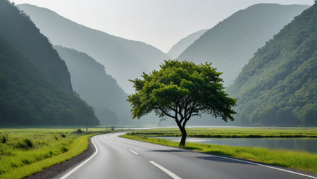 The unique natural scenery along the mountain roadの素材