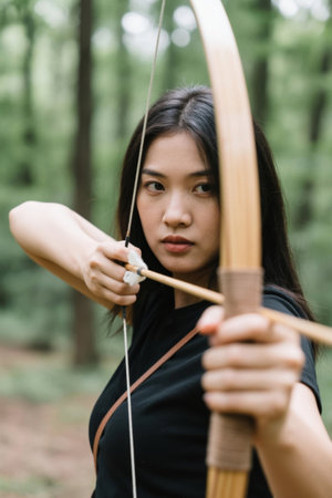 Girls Archery in the Outdoor Forestの素材