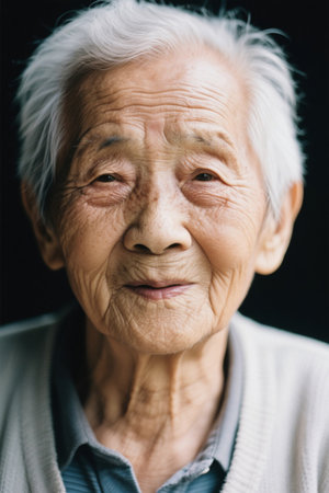 Close up portrait of an elderly woman's faceの素材