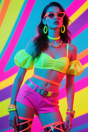 Fashionable women in fluorescent clothingの素材