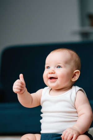 Cute baby thumbs up close upの素材