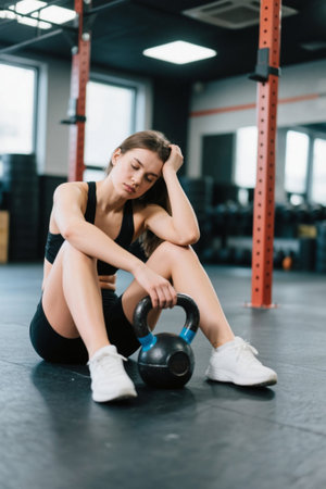 Fitness women taking a break at the gymの素材