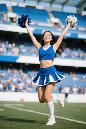 Cheerleading girls cheering in the stadiumの素材