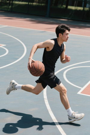 Men's Outdoor Basketball Court Dribbling Runの素材