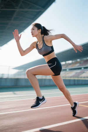 Female athletes running on the trackの素材