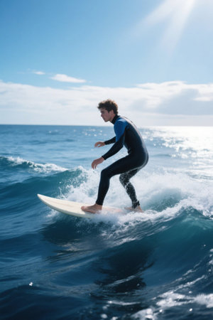 Men's sea surfing postureの素材